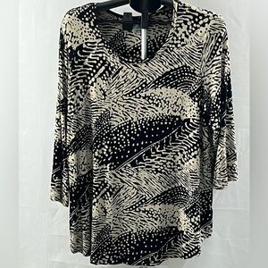 JM Collection Black and Cream Patterned Tunic
